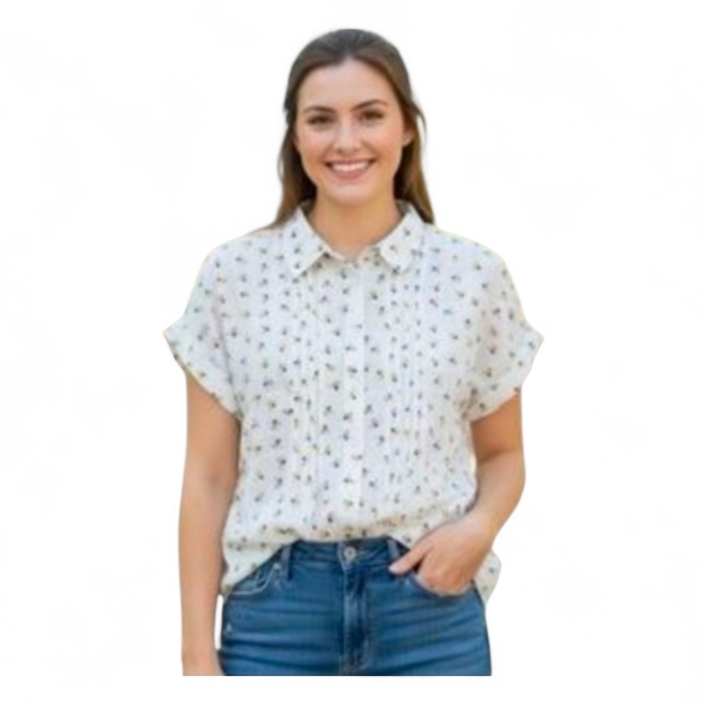 JANE + DELANCEY / ANTHROPOLOGIE Novelty Bee Button Down Shirt - Medium